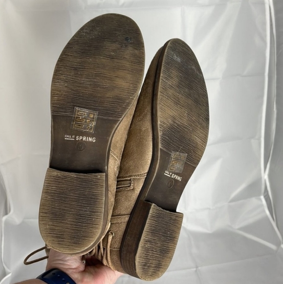 Call It Spring Tan Faux Suede Knee High Riding  Boots Lace Heel 10 - Picture 3 of 7